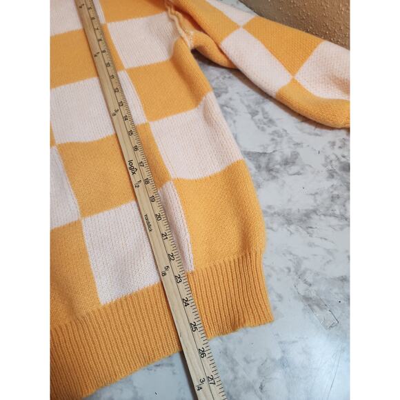 No‎ Brand Women's Orange White Checkered Long Sleeve Pullover Sweater Size XL - Picture 6 of 6